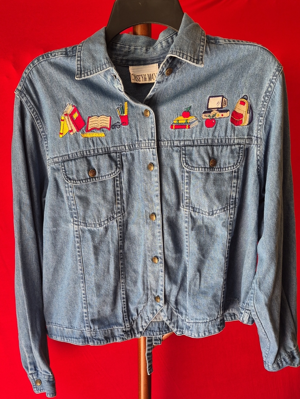 Casey & Max Light Blue Embroidered Denim Button-Down Shirt